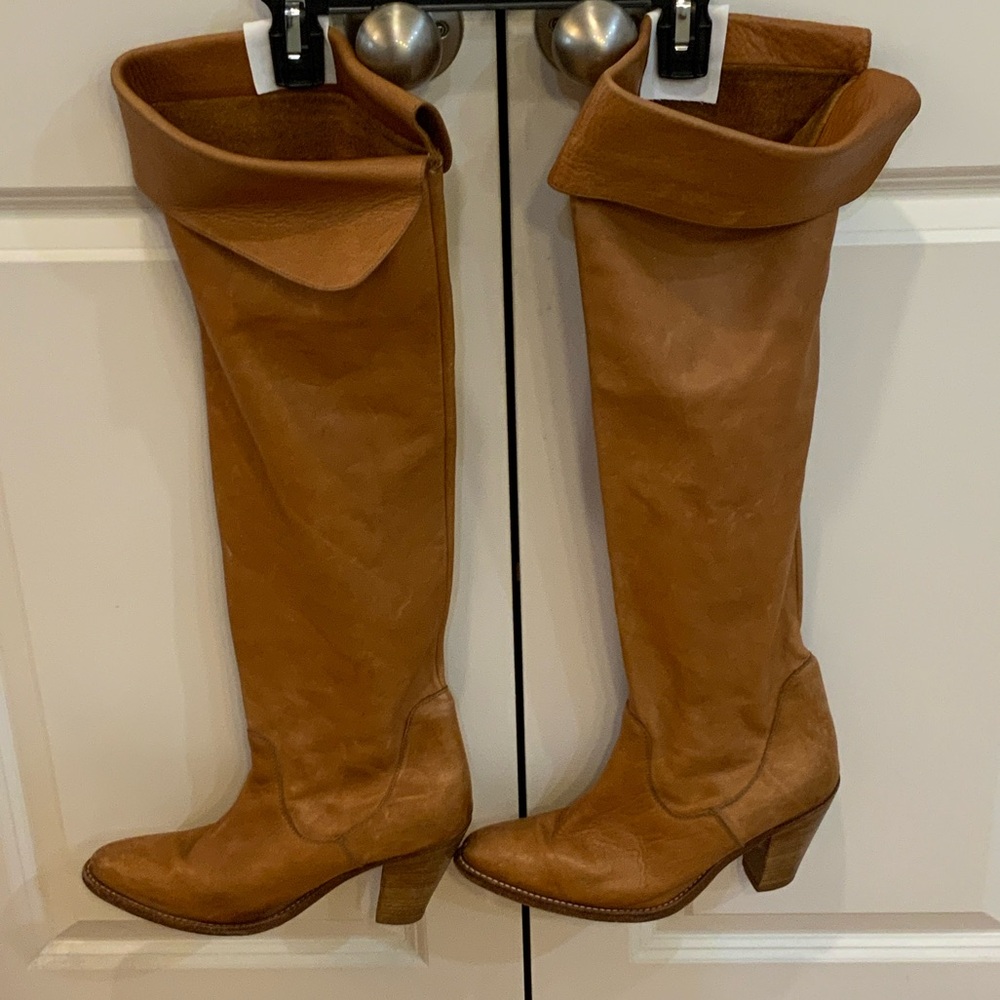 150. EUC Saks Fifth Ave HAND MADE ITALIAN Brown Leather Boots - Picture 4 of 16